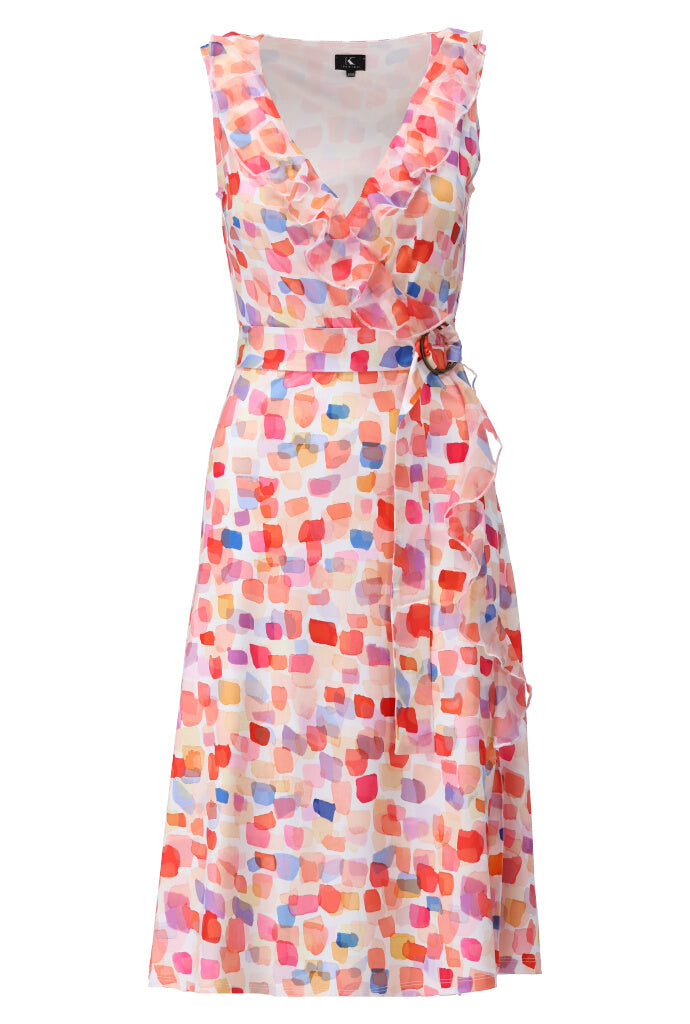 K-design - Midi dress met print, franjes en stoffen riem (Y224) - What Els!