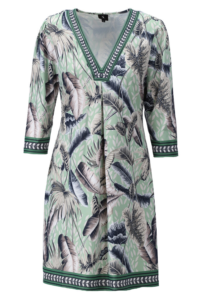K-design - Mini dress met botanische print, V-hals en zakjes (Y251) - What Els!
