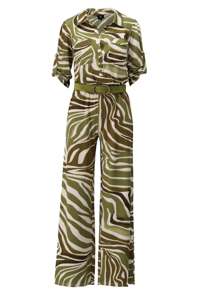 K-design - Jumpsuit met print, 2/3 mouwen en bijpassende riem (Y300) - What Els!