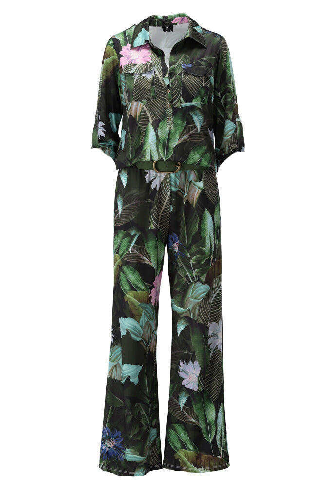 K-design - Jumpsuit met print, 2/3 mouwen en bijpassende riem (Y300) - What Els!