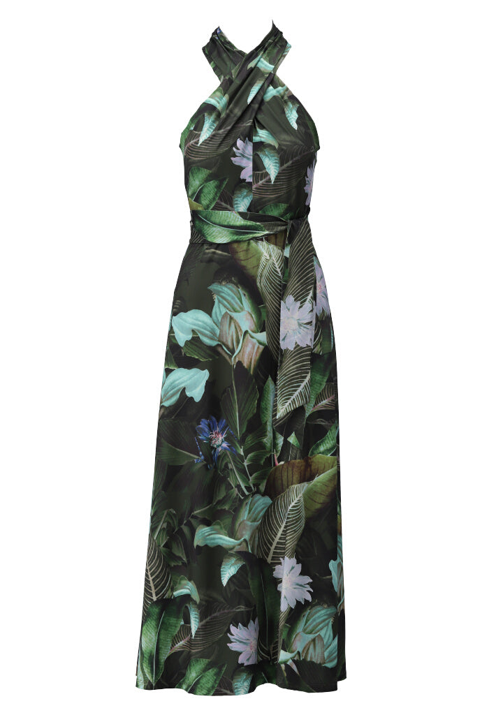 K-design - Maxi dress met jungle bloemenprint, gekruiste hals en stoffen riem (Y303) - What Els!