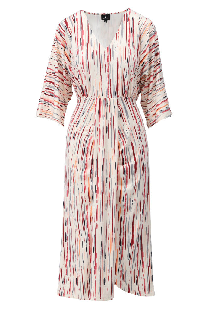 K-design - Midi dress met geometrische print, V-hals en plooi (Y313) - What Els!