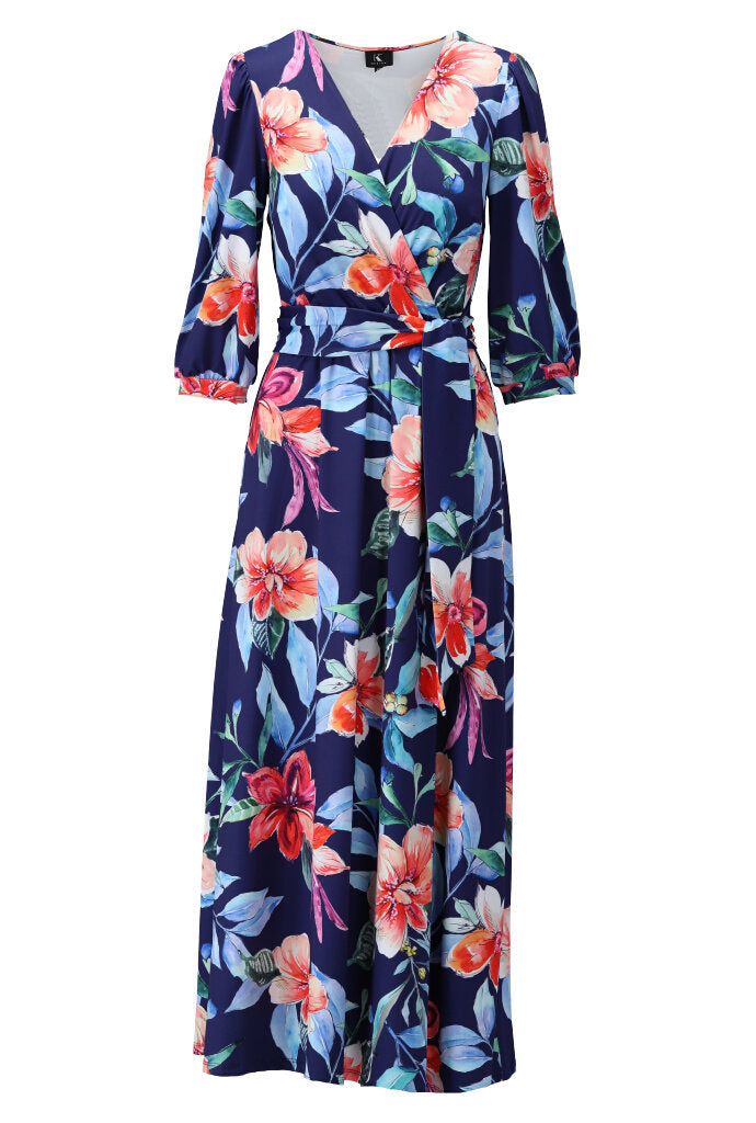 K-design - Crossover maxi dress met bloemenprint en stoffen riem (Y318) - What Els!