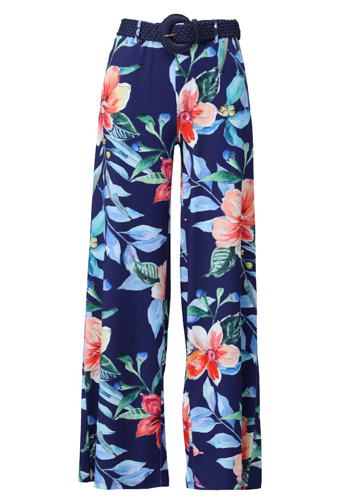 K-design - Broek met bloemenprint en gevlochten riem (Y319) - What Els!