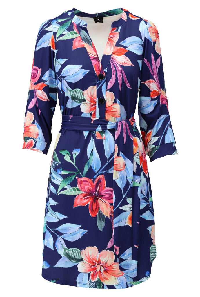 K-design - Mini dress met bloemenprint en stoffen riem (Y320) - What Els!