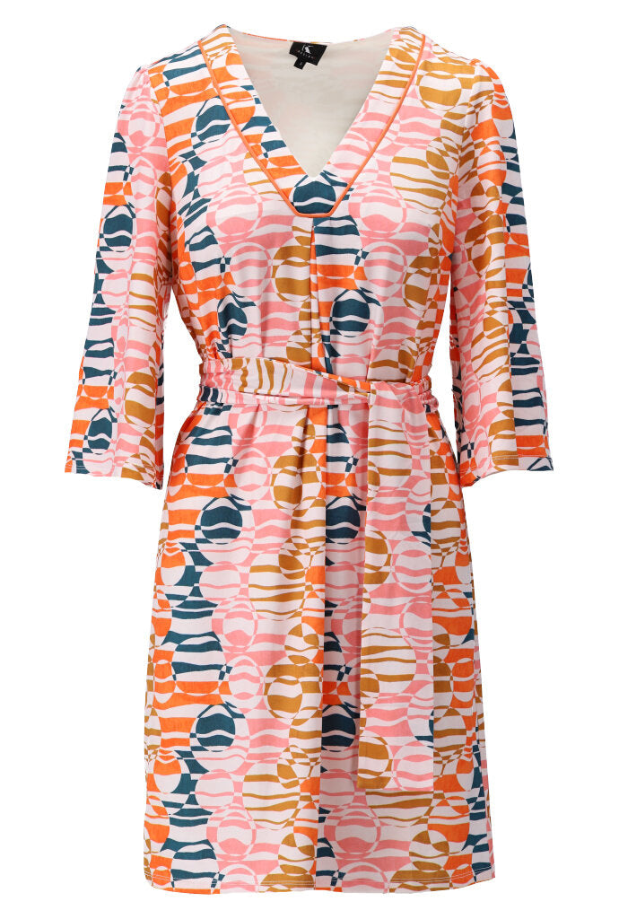 K-design - Mini dress met geometrische print, V-hals en 2/3 mouwen (Y322) - What Els!