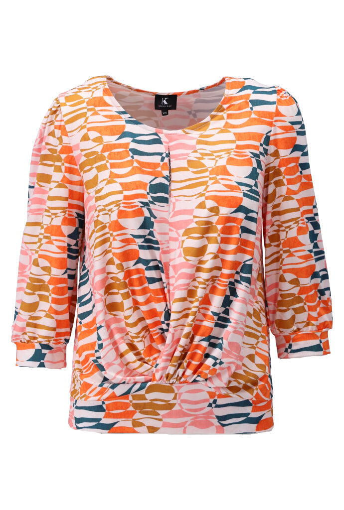 K-design - Topje met ronde hals, geometrische print en knoop (Y323) - What Els!
