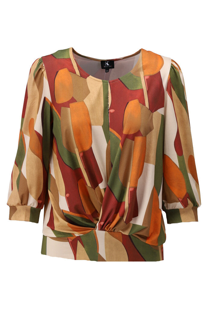 K-design - Topje met ronde hals, geometrische print en knoop (Y323) - What Els!