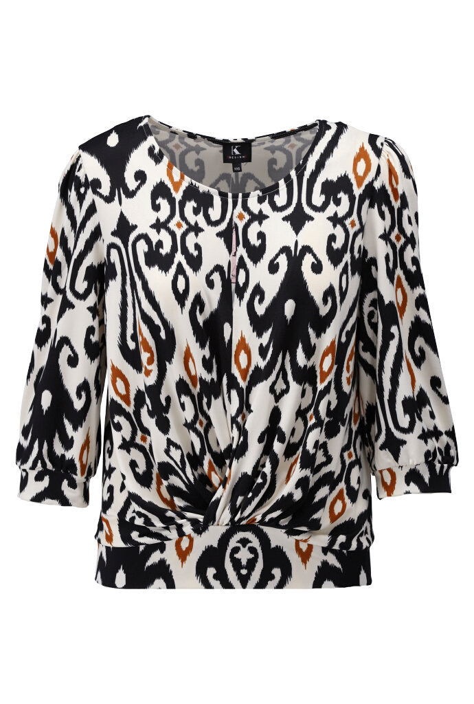 K-design - Topje met ronde hals, geometrische print en knoop (Y323) - What Els!