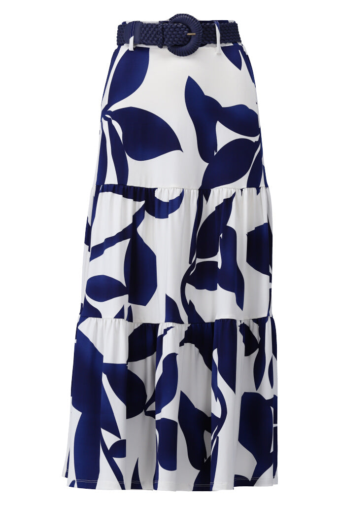 K-design - Rok met geometrische print, volant en gevlochten riem (Y327) - What Els!