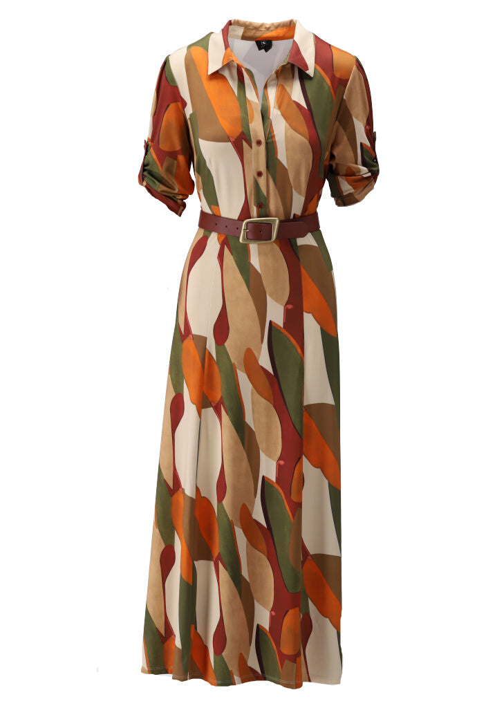 K-design - Maxi dress met print, knopen en bijpassende riem (Y332) - What Els!
