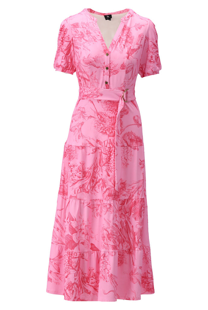 K-design - Maxi dress met bloemenprint, volant en stoffen riem (Y337) - What Els!