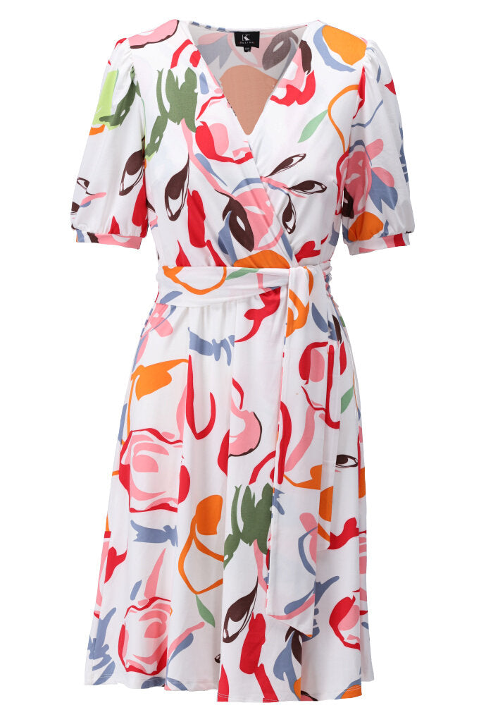 K-design - Crossover mini dress met print en stoffen riem (Y344) - What Els!