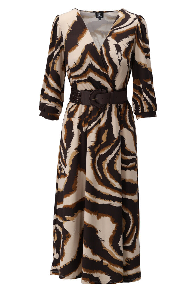 K-design - Crossover midi dress met print, plooi en bijpassende riem (Y345) - What Els!