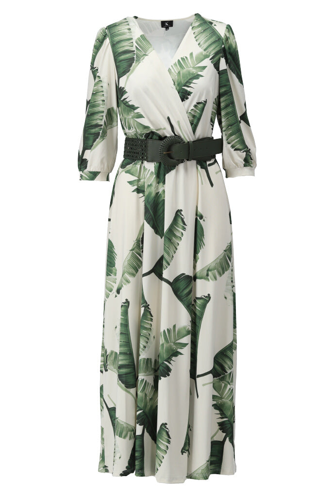 K-design - Crossover maxi dress met print, plooi en bijpassende riem (Y349) - What Els!