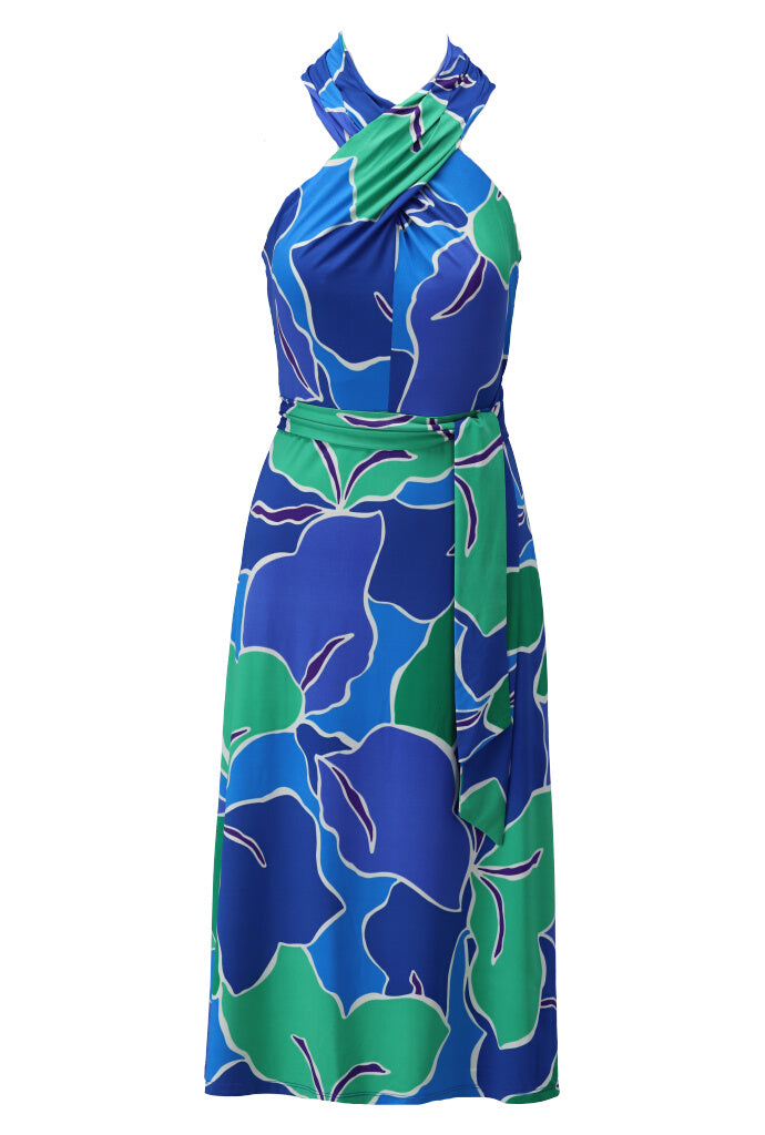 K-design - Midi dress met print, gekruiste hals en stoffen riem (Y357) - What Els!