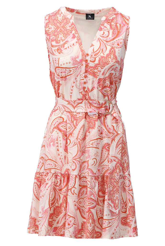 K-design - Mini dress met print, knopen en stoffen riem (Y363) - What Els!