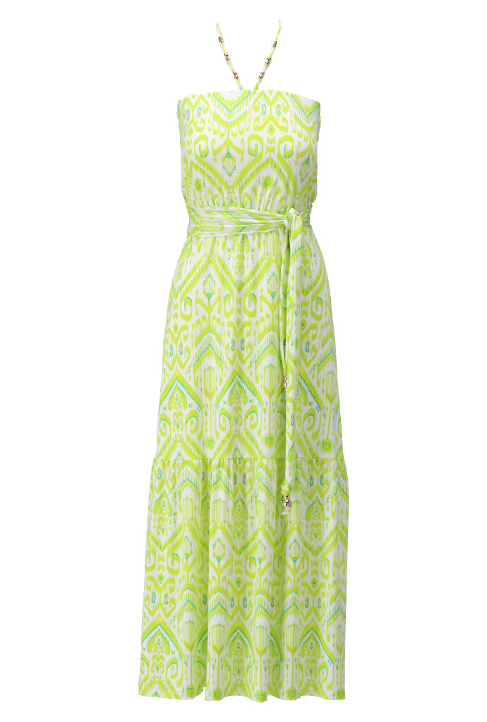 K-design - Maxi dress bandeau met print, neklint en stoffen riem (Y365) - What Els!