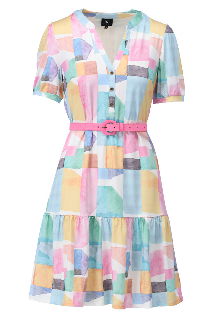 K-design - Mini dress met print, volant en bijpassende riem (Y372) - What Els!