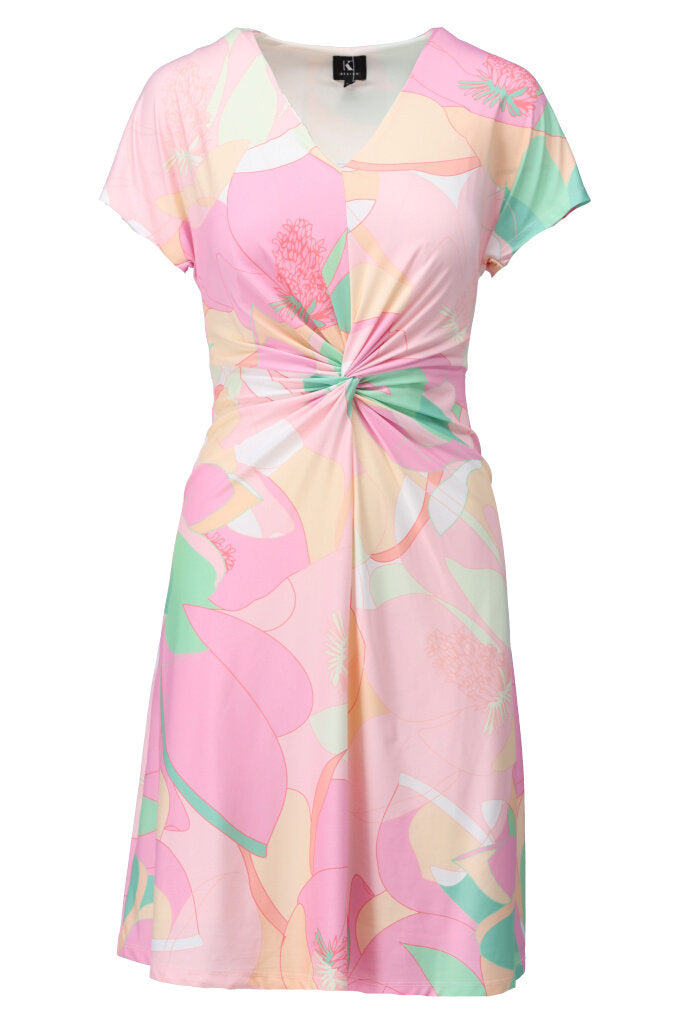 K-design - Mini dress met V-hals, print en knoop (Y383) - What Els!
