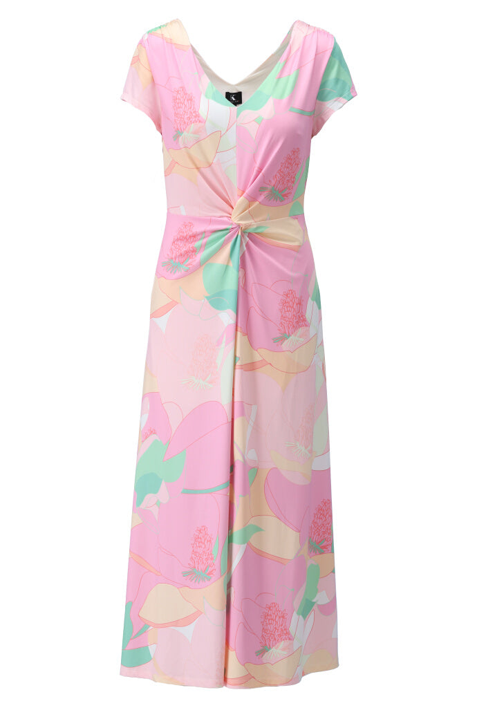 K-design - Maxi dress met V-hals, print en knoop (Y384) - What Els!