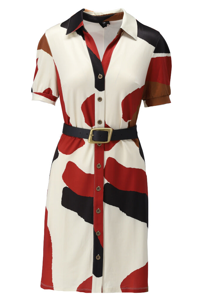 K-design - Mini dress met print, knopen en bijpassende riem (Y387) - What Els!