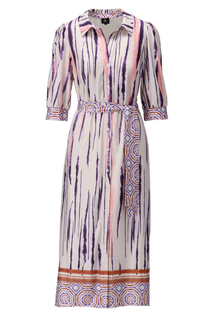K-design - Maxi dress met print, knopen en stoffen riem (Y394) - What Els!