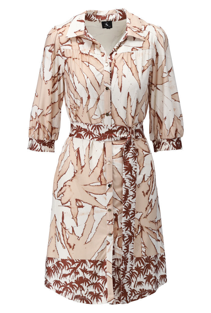 K-design - Mini dress met print, knopen en stoffen riem (Y396) - What Els!