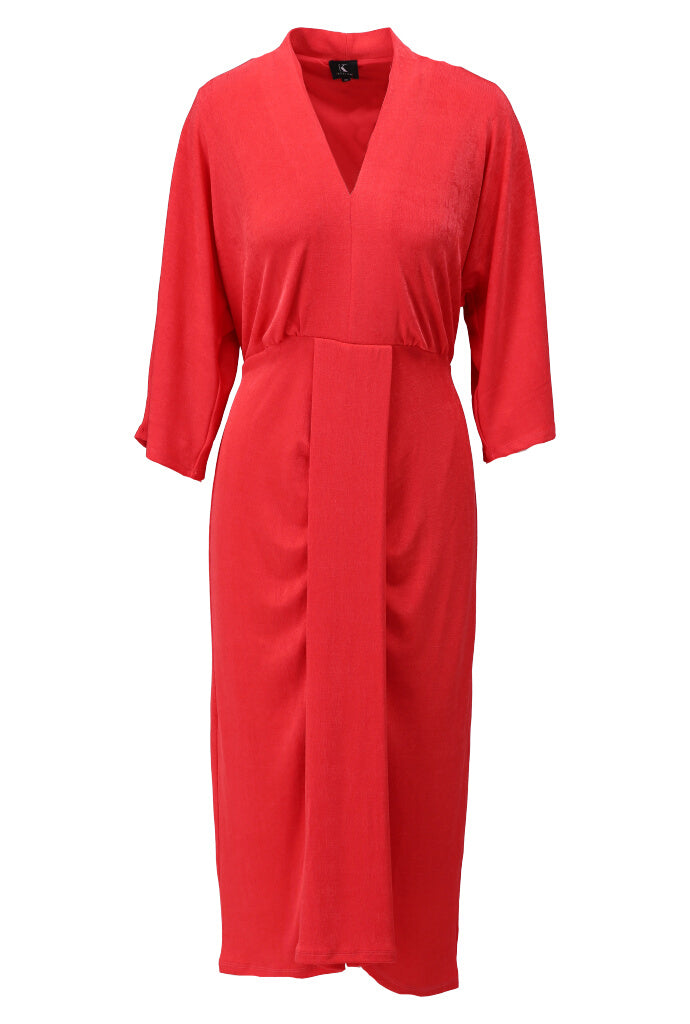 K-design - Midi dress met V-hals en plooi (Y402) - What Els!