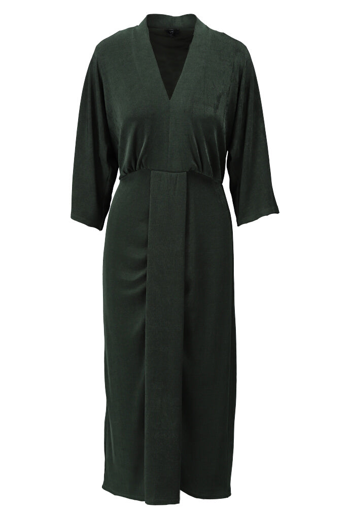 K-design - Midi dress met V-hals en plooi (Y402) - What Els!
