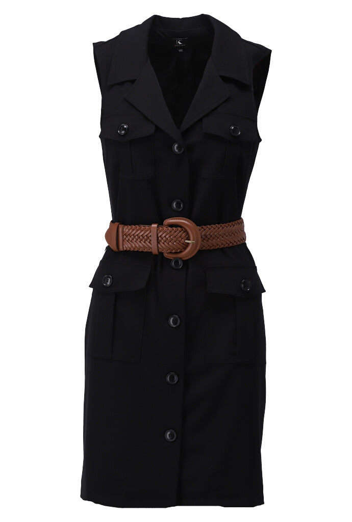 K-design - Mini dress/gilet in safaristyle met zakjes en gevlochten riem (Y659) - What Els!