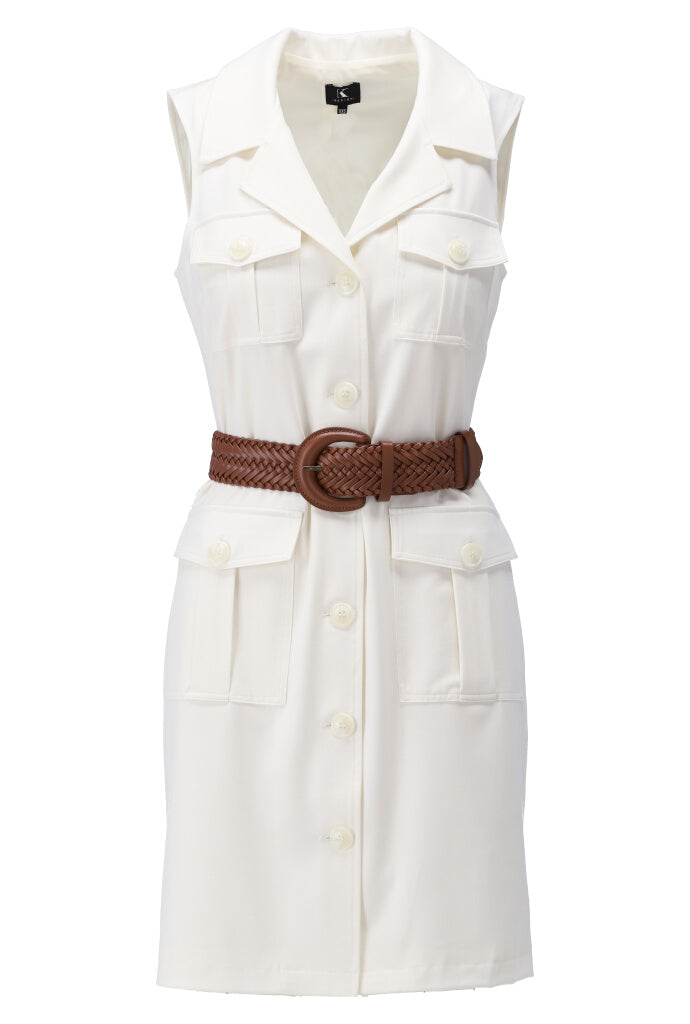 K-design - Mini dress/gilet in safaristyle met zakjes en gevlochten riem (Y659) - What Els!