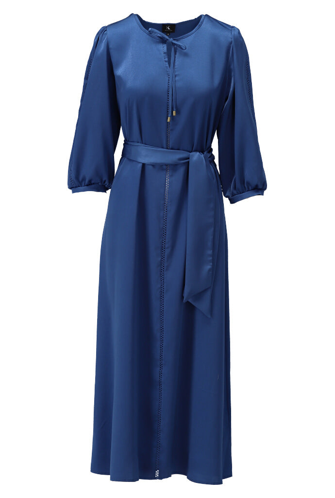 K-design - Satijnen maxi dress met stoffen riem (Y751) - What Els!