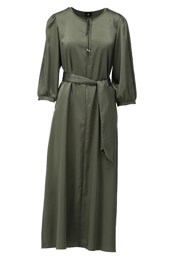 K-design - Satijnen maxi dress met stoffen riem (Y751) - What Els!