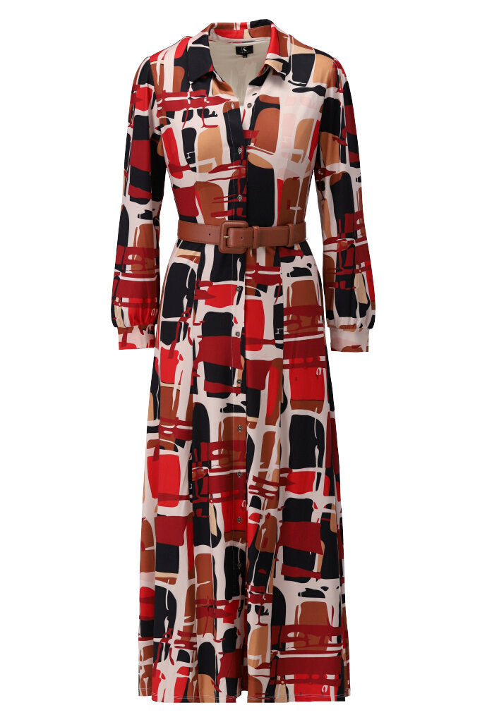 K-design - Maxi dress met print, knopen en bijpassende riem - What Els!