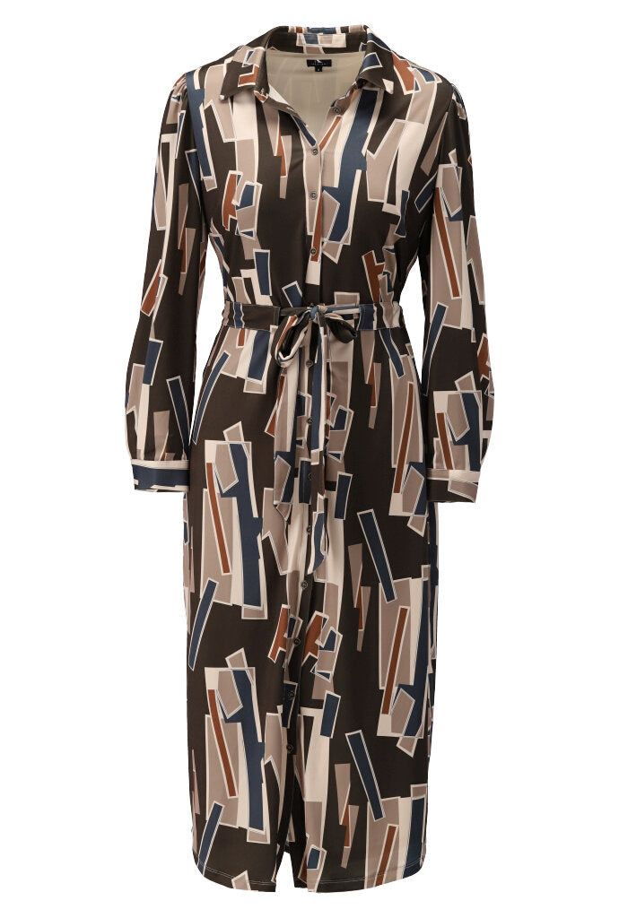 K-design - Midi dress met print, knopen en trekkoord - What Els!