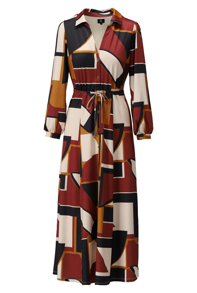 K-design - Maxi dress met print, knopen en trekkoord - What Els!