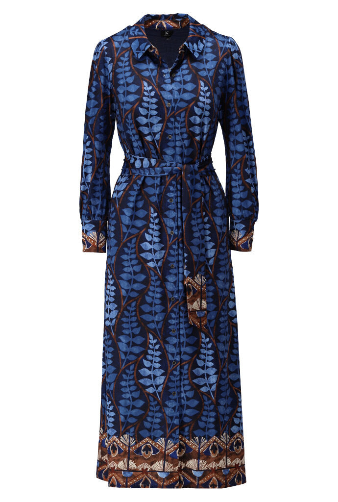 K-design - Maxi dress met print, knopen en stoffen riem - What Els!