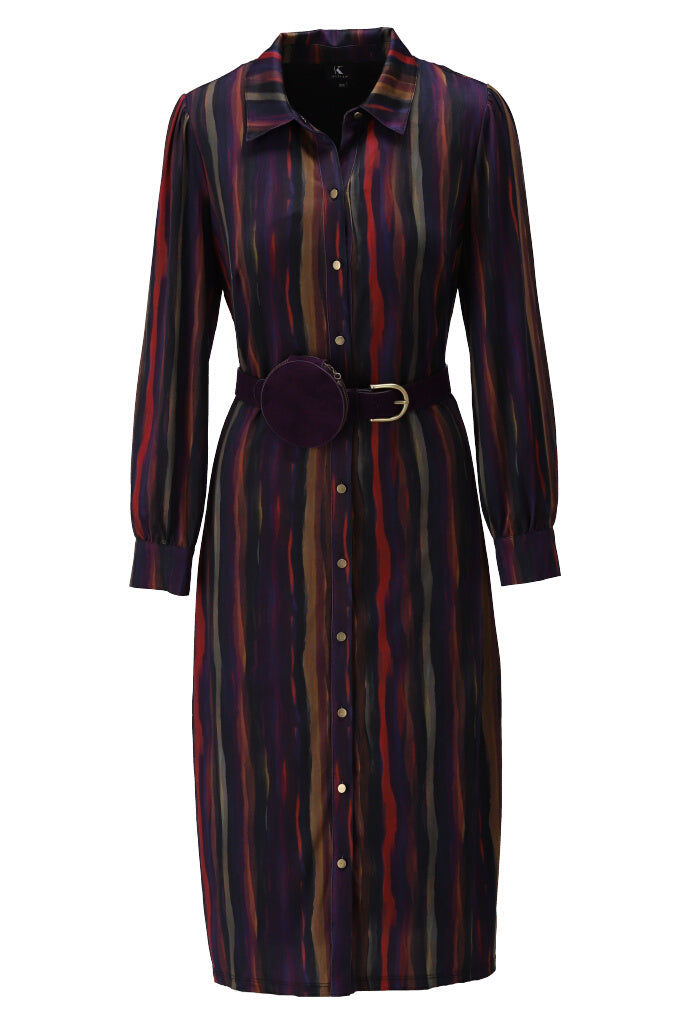 K-design - Midi dress met print, knopen en bijpassende riem - What Els!