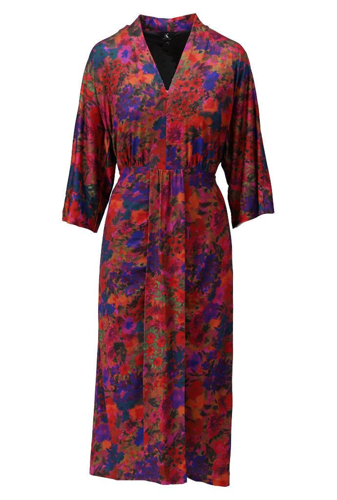 K-design - Midi dress met print, V-hals en plooi - What Els!