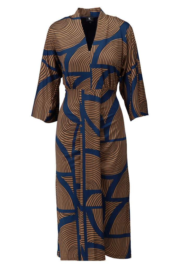 K-design - Midi dress met print, V-hals en plooi - What Els!