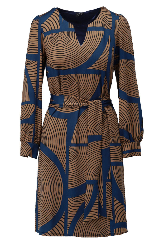 K-design - Mini dress met print en stoffen riem - What Els!