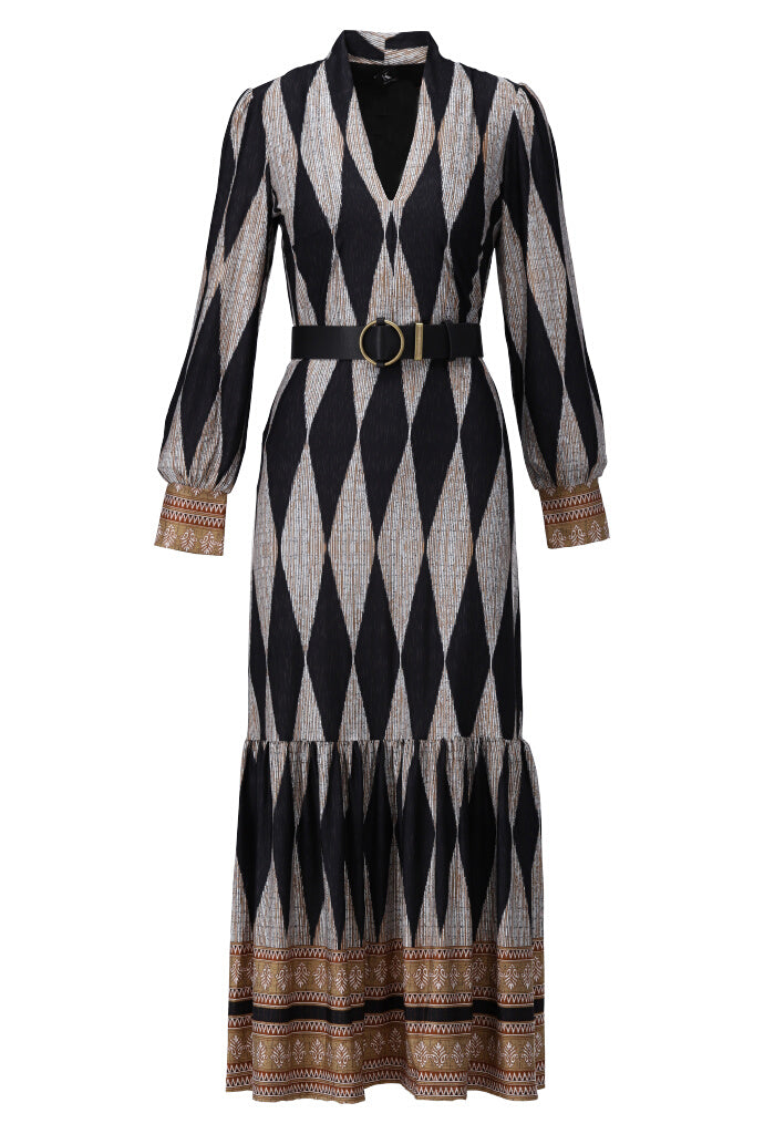 K-design - Maxi dress met print, volant en bijpassende riem - What Els!