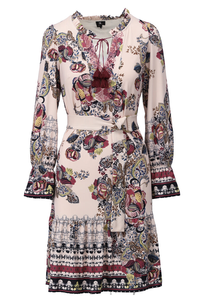 K-design - Mini dress met print en stoffen riem - What Els!