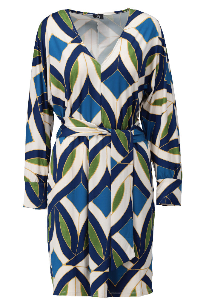 K-design - Mini dress crossover met print, plooi en stoffen riem - What Els!