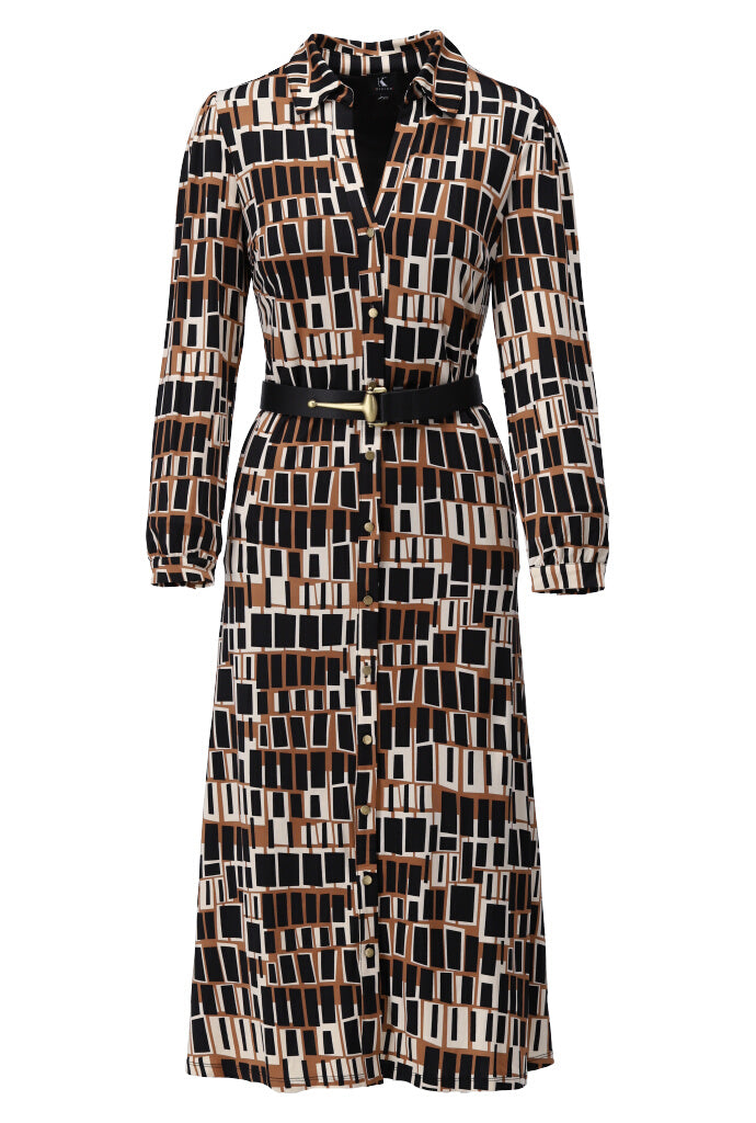 K-design - Maxi dress met print, knopen en bijpassende riem - What Els!