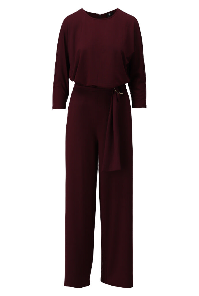 K-design - Effen jumpsuit met ronde hals en stoffen riem - What Els!