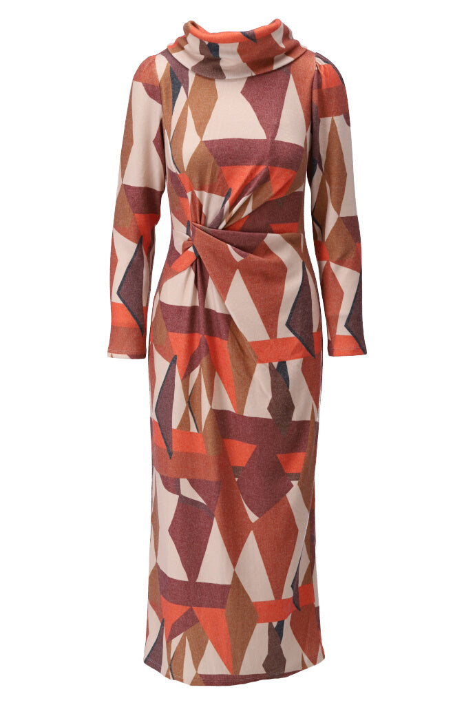 K-design - Maxi dress met print, rolkraag en speciale knoop - What Els!