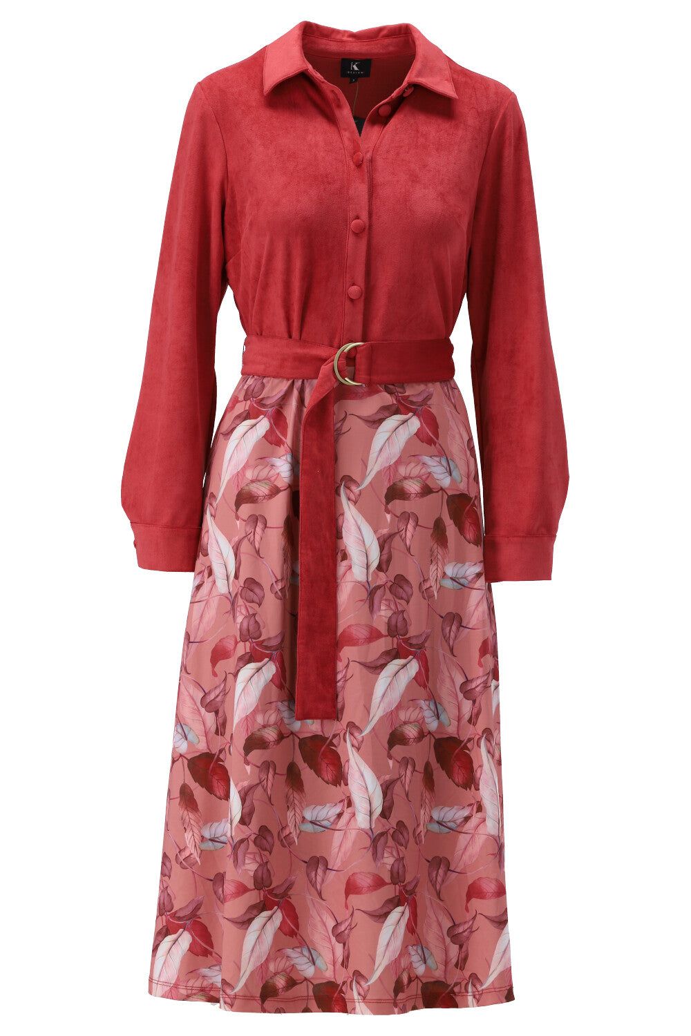 K-Design K-Design - Midi dress met effen bovenstuk en riem (V320) - What Els!