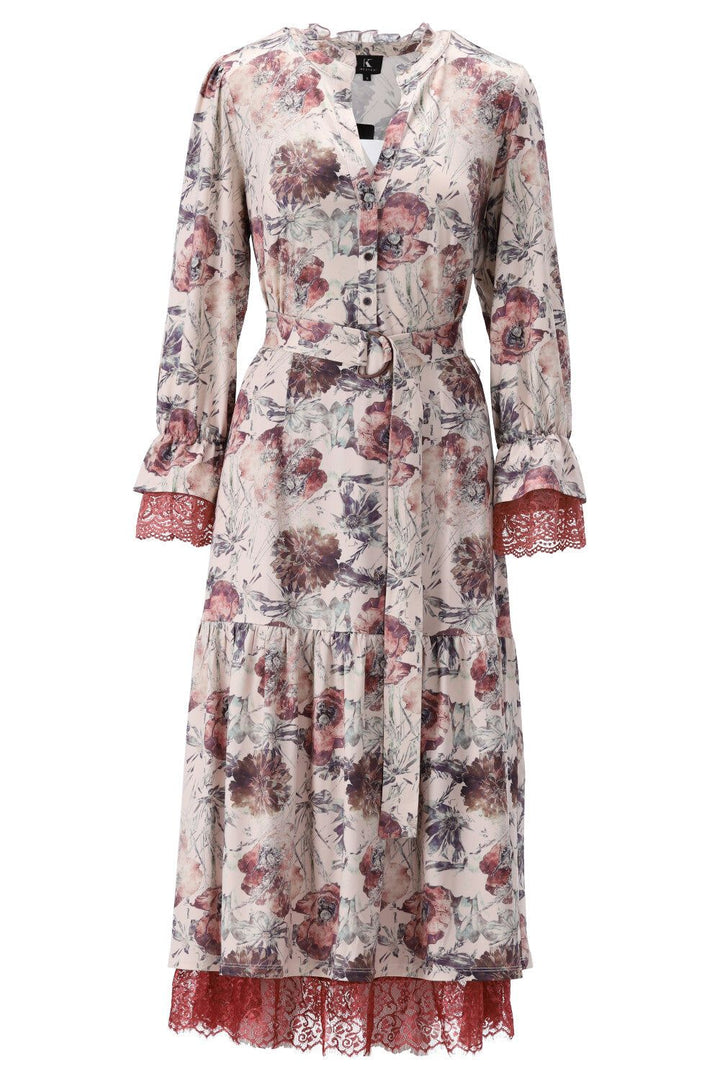 K-Design K-Design - Maxi dress met print, kant en riem (V350) - What Els!